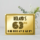 63e verjaardag — Art Deco Style "63" en naam Folie Uitnodiging (Staand Voorkant)