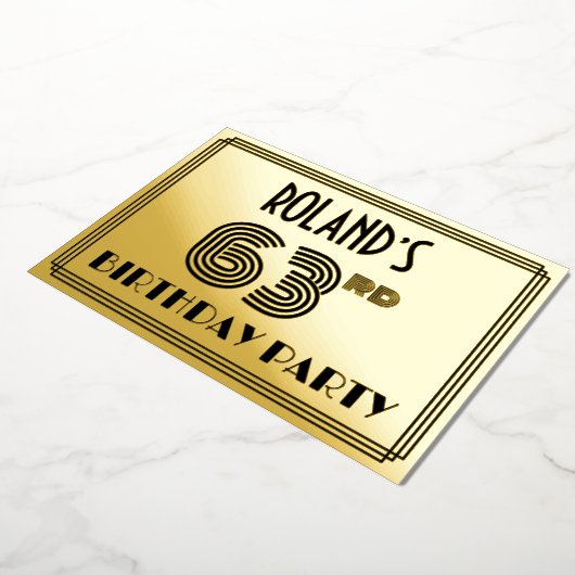 63e verjaardag — Art Deco Style "63" en naam Folie Uitnodiging (Gedraaid)