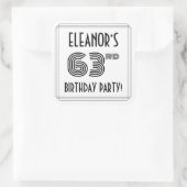 63e verjaardag: Art Deco Style + aangepaste naam Vierkante Sticker (Tas)