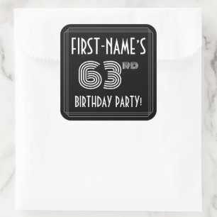 63e verjaardag: Art Deco Style en aangepaste naam Vierkante Sticker