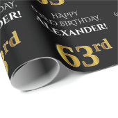 63e verjaardag: Elegant, zwart, Faux Gold look Cadeaupapier (Rol Hoek)