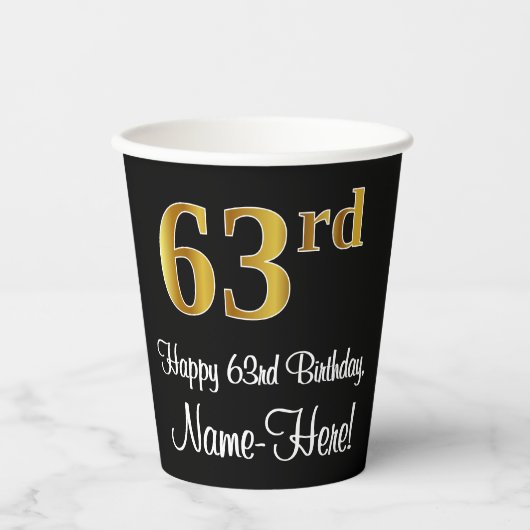 63e verjaardag - Elegante luxe Faux Gold look # Papieren Bekers (Voorkant)