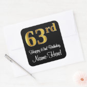 63e verjaardag - Elegante luxe Faux Gold look # Vierkante Sticker (Envelop)