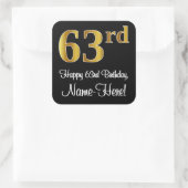 63e verjaardag - Elegante luxe Faux Gold look # Vierkante Sticker (Tas)