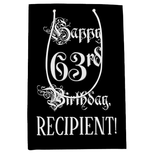 63e verjaardag: Fancy, elegant script + aangepaste Medium Cadeauzakje (Voorkant)