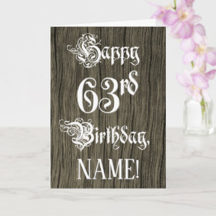 63e verjaardag: Fancy, elegante tekst; Faux Wood K Kaart