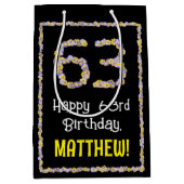 63e verjaardag: Floral Flowers Number, Custom Name Medium Cadeauzakje (Voorkant)