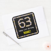 63e verjaardag: Floral Flowers Number, Custom Name Vierkante Sticker (Envelop)