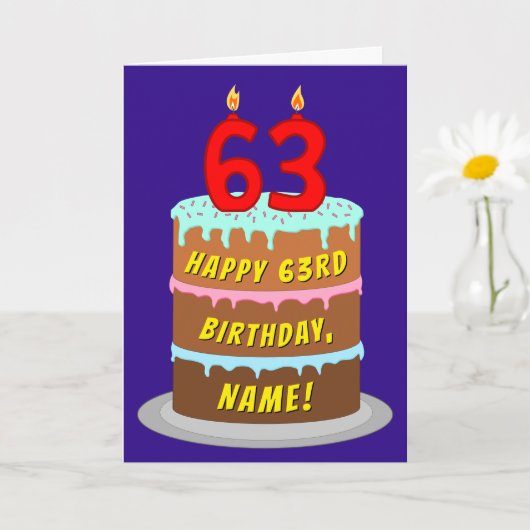 63e verjaardag: Fun Cake and Candles + Custom Name Kaart (Kleine Plant)