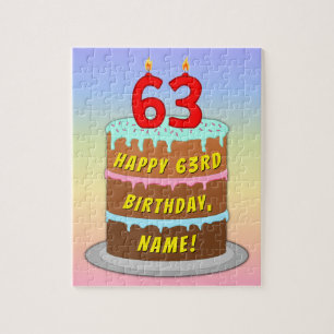 63e verjaardag: Fun Cake and Candles + Custom Name Legpuzzel