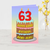 63e verjaardag — Fun Cake & Candles, w/ Eigen naam Kaart (Gele Bloem)