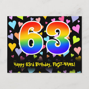 63e verjaardag: Fun Hearts-patroon, Regenboog 63 Briefkaart