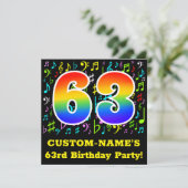 63e verjaardag: Fun Music Symbols, Rainbow 63 Kaart (Staand voorkant)