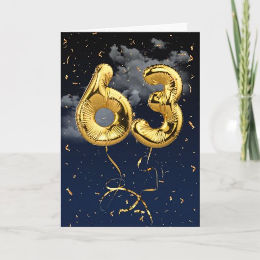 63e verjaardag Gold Mylar ballon en Confetti Card Kaart (Voorkant)
