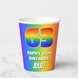 63e verjaardag: Kleurrijk, leuk regenboogpatroon # Papieren Bekers