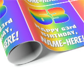 63e verjaardag: kleurrijk, vun regenboogpatroon #  cadeaupapier (Rol Hoek)