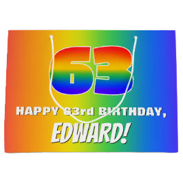 63e verjaardag: kleurrijk, vun regenboogpatroon # groot cadeauzakje