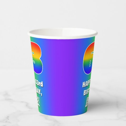 63e verjaardag: kleurrijk, vun regenboogpatroon #  papieren bekers (Links)