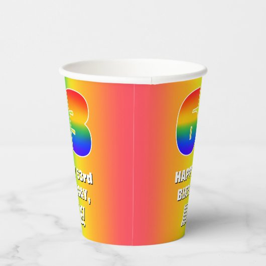 63e verjaardag: kleurrijk, vun regenboogpatroon #  papieren bekers (Rechts)