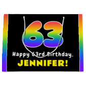 63e verjaardag: kleurrijke regenboog # 63, aangepa groot cadeauzakje (Voorkant)