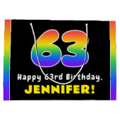 63e verjaardag: kleurrijke regenboog # 63, aangepa groot cadeauzakje (Achterkant)