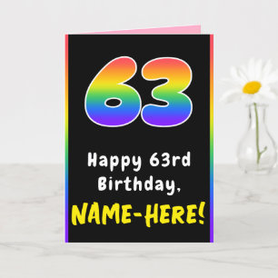 63e verjaardag: kleurrijke regenboog # 63, aangepa kaart