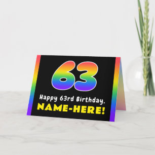 63e verjaardag: kleurrijke regenboog # 63, aangepa kaart