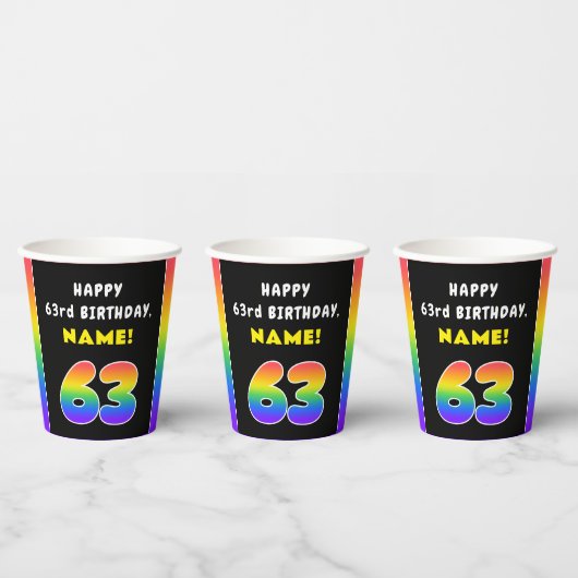 63e verjaardag: kleurrijke regenboog # 63, aangepa papieren bekers (Multi)
