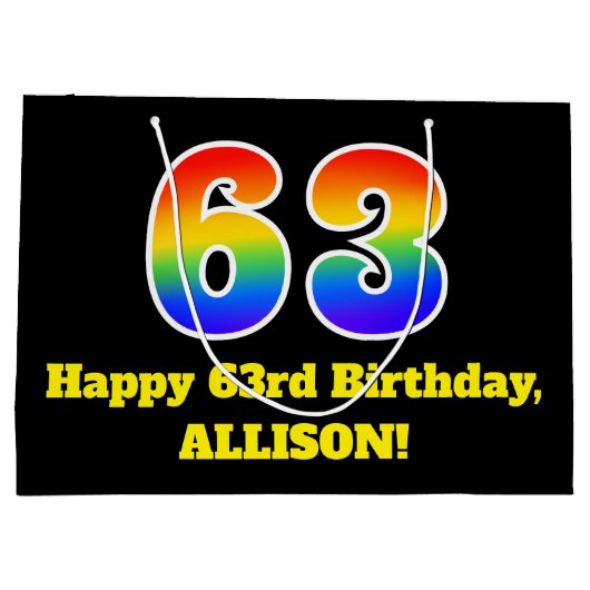 63e verjaardag ~ Leuk, Kleurrijk, Levendig, Regenb Groot Cadeauzakje (Achterkant)