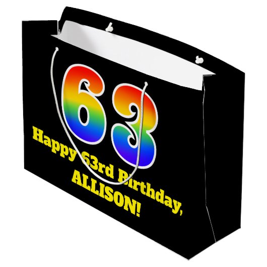 63e verjaardag ~ Leuk, Kleurrijk, Levendig, Regenb Groot Cadeauzakje (Achterkant Gekanteld)