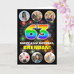 63e verjaardag: leuk regenboog #, aangepaste naam  kaart