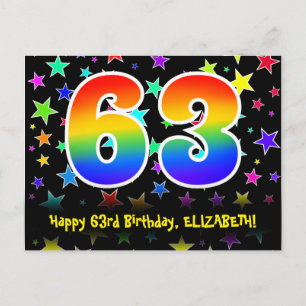 63e Verjaardag: Leuk Sterren Patroon, Regenboog 63 Briefkaart
