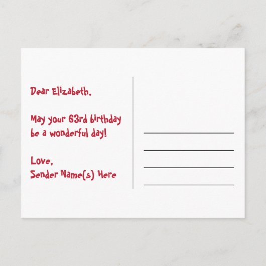 63e verjaardag: leuk sterrenpatroon, regenboog 63, briefkaart (Achterkant)