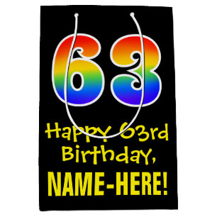 63e verjaardag: Leuk, Vet, Kleurrijk, Regenboog "6 Medium Cadeauzakje