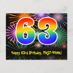 63e Verjaardag – Leuk Vuurwerk Patroon + Regenboog Briefkaart
