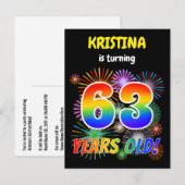 63e verjaardag - Leuk vuurwerk, Regenboog look "63 Briefkaart (Voorkant / Achterkant)