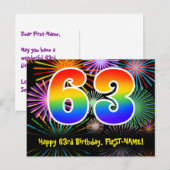 63e verjaardag – Leuk vuurwerkpatroon + Regenboog  Briefkaart (Voorkant / Achterkant)