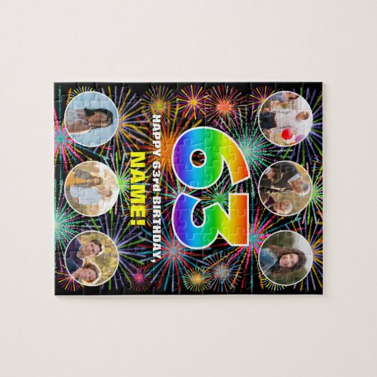 63e verjaardag: Leuke regenboog #, aangepaste naam Legpuzzel (Horizontaal)