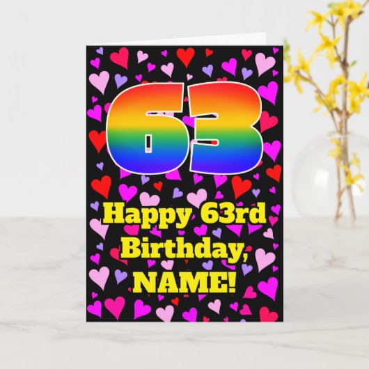 63e Verjaardag: Liefhebbende Harten Patroon, Regen Kaart (Gele Bloem)