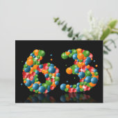 63e verjaardag, met bubbels en ballen kaart (Staand voorkant)