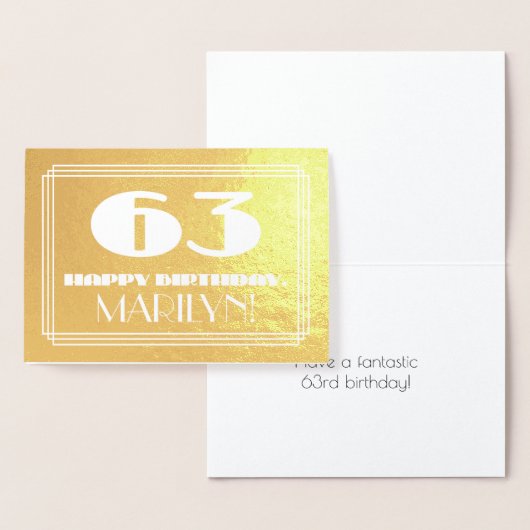 63e verjaardag: naam + Art Deco geïnspireerd look Folie Kaarten (Display)