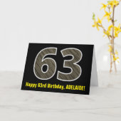 63e verjaardag: Naam + Faux Hood Grain Pattern "63 Kaart (Gele Bloem)