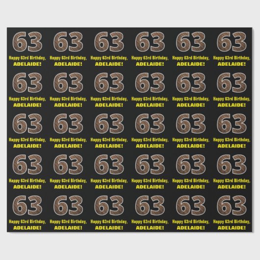 63e verjaardag: Naam & Faux Wood Grain Patroon "63 Cadeaupapier (Vlak)