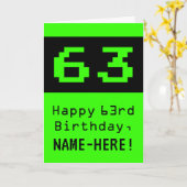 63e verjaardag: Nerdy / Geeky Style "63" en naam Kaart (Gele Bloem)