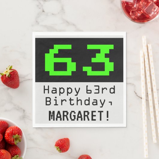 63e verjaardag - Nerdy / Geeky Style "63" & naam Servet (Insitu)