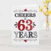 63e verjaardag Proost in rood wit zwart patroon Kaart (Gele Bloem)