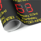 63e verjaardag: Red Digital Clock Style "63" + naa Cadeaupapier (Rol Hoek)