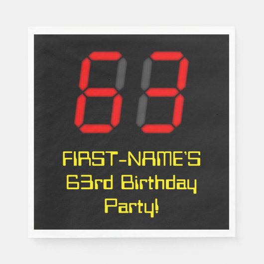 63e verjaardag: Red Digital Clock Style "63" + naa Servet (Voorkant)