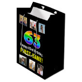 63e verjaardag: Regenboog "63", aangepaste foto's  Medium Cadeauzakje (Voorkant Gekanteld)