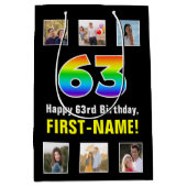 63e verjaardag: Regenboog "63", aangepaste foto's  Medium Cadeauzakje (Voorkant)